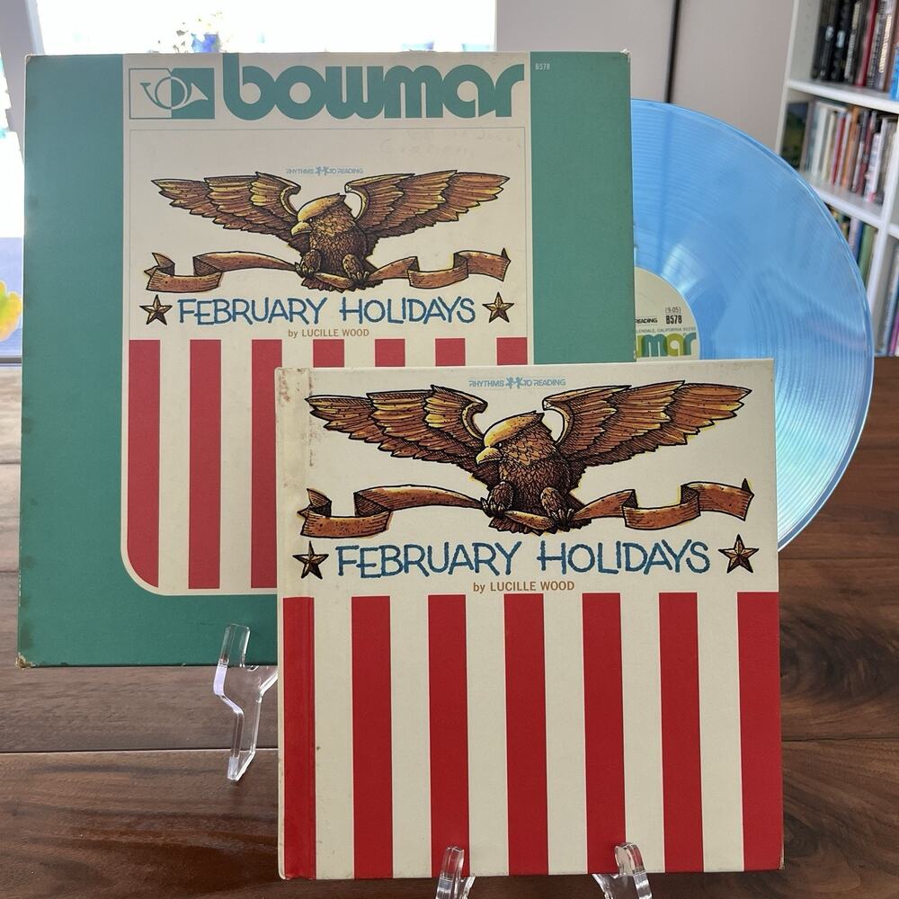 February Holidays by Lucille Wood Book & Blue Vinyl LP Set 1971 Bowmar B578